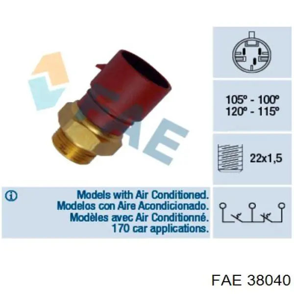 38040 FAE термо-датчик включення вентилятора радіатора