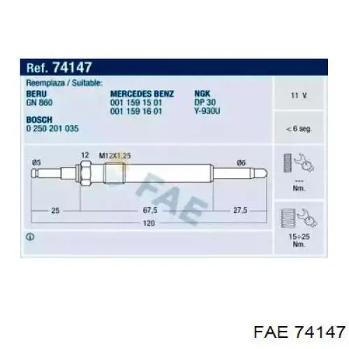 Купити 74147 FAE Свічка накалу