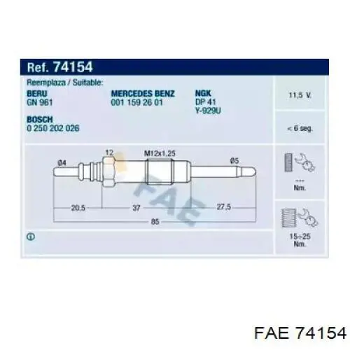 Свіча накалу FAE 74154 ціна, від 5.85 USD