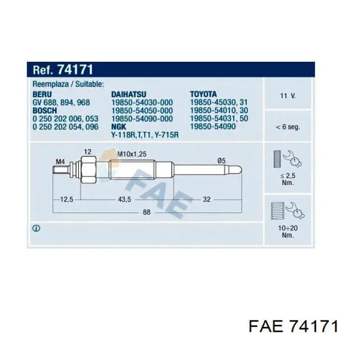 Купити 74171 FAE Свічка накалу