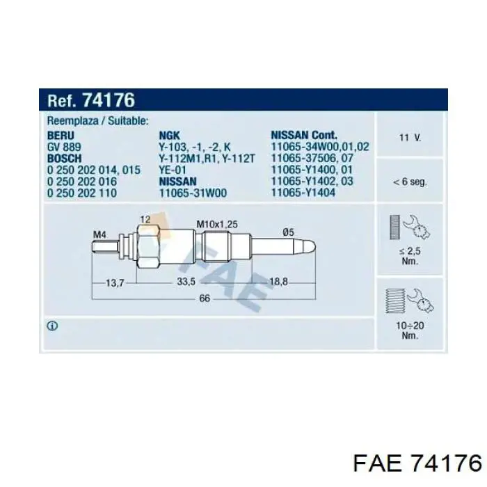 Свічка накалу 74176 FAE