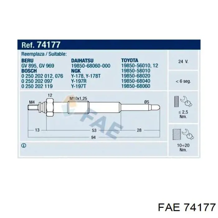 Свічка накалу 74177 FAE