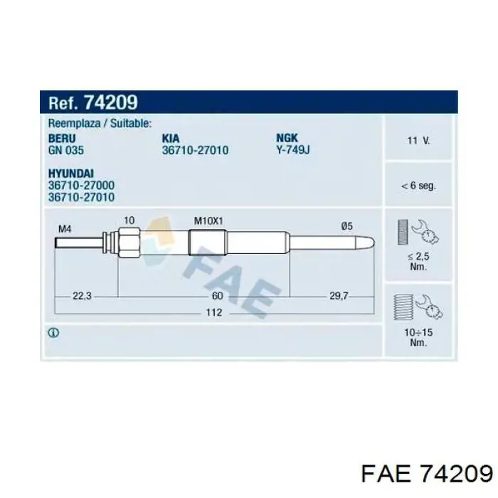 Свічка накалу 74209 FAE