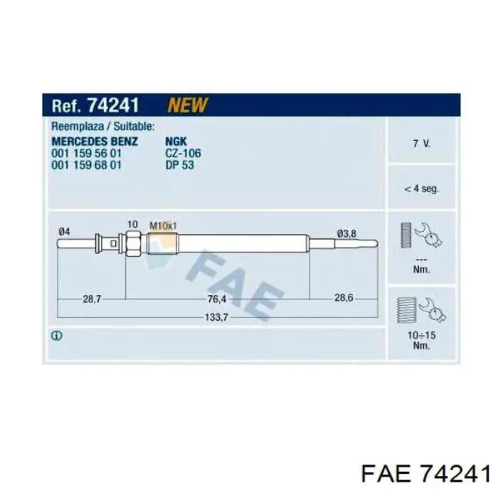 74241 FAE Свічки розжарювання