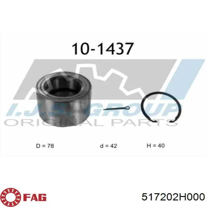 Комплект підшипник маточини передньої FAG 517202H000 ціна, від 21.16 USD