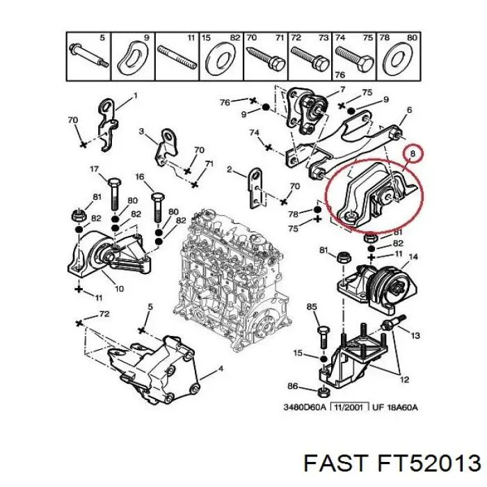 Подушка (опора) двигуна, ліва задня Fast FT52013 ціна, від 12.02 USD