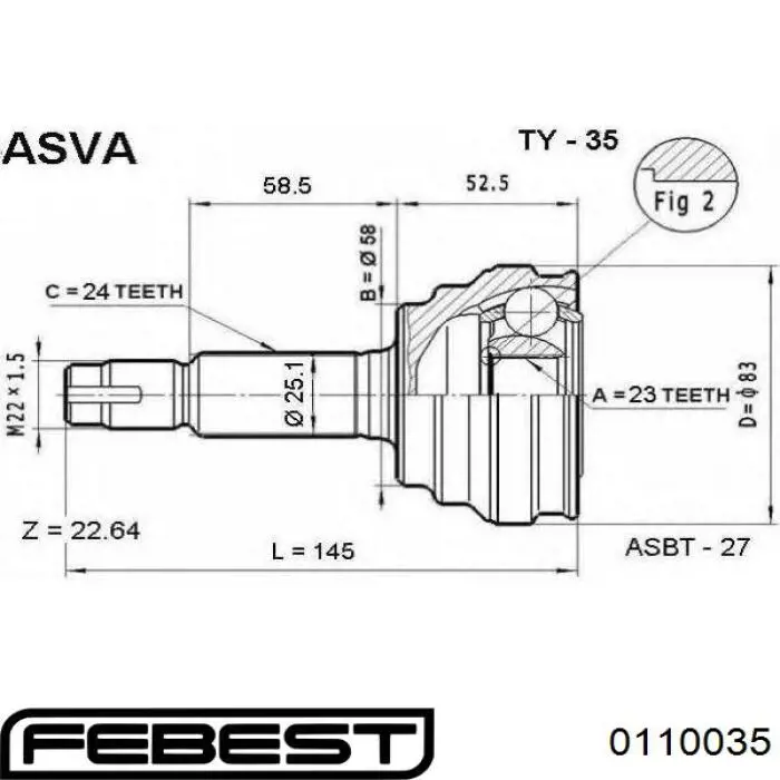 ШРУС зовнішній передній 0110035 Febest