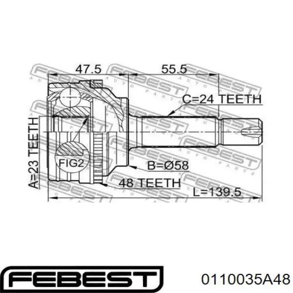 ШРУС зовнішній передній 0110035A48 Febest