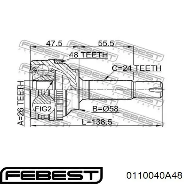 ШРУС зовнішній передній 0110040A48 Febest