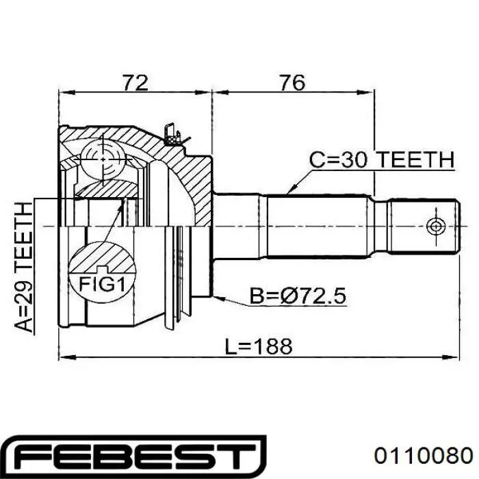 Граната колісна Febest 0110080 ціна, від 43.64 USD
