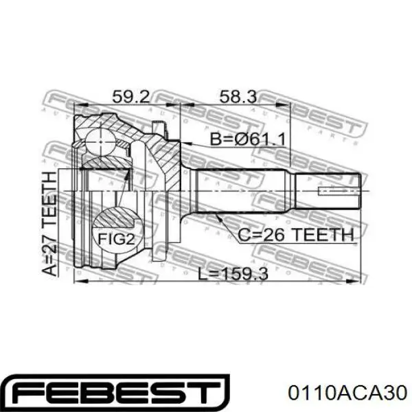 ШРУС зовнішній передній 0110ACA30 Febest