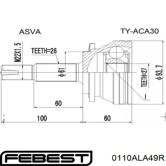 Граната зовнішня задня Febest 0110ALA49R ціна, від 21.51 USD