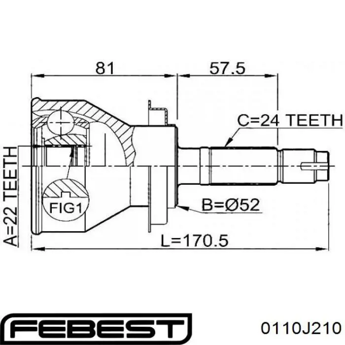 ШРУС зовнішній передній 0110J210 Febest