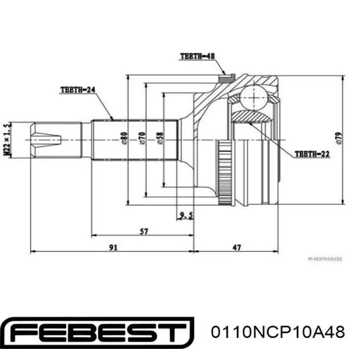 Купити 0110NCP10A48 Febest Шарнір приводу зовнішній