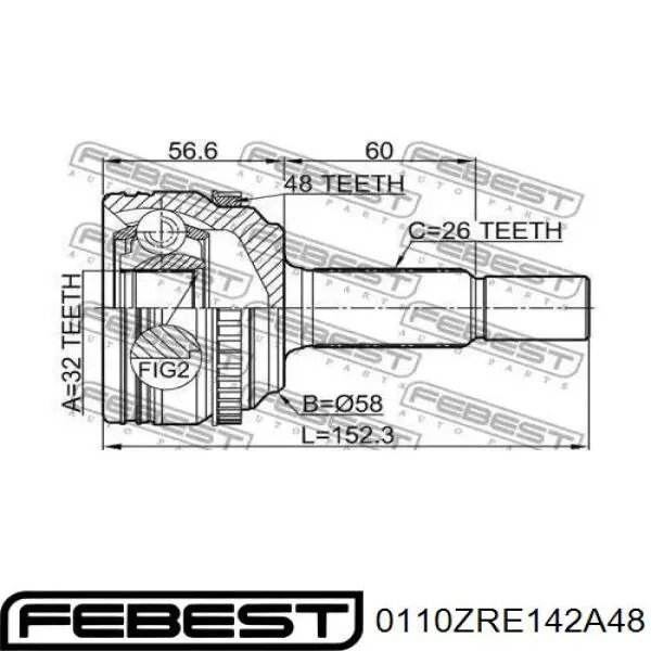 ШРКШ зовнішній передній, правий 0110ZRE142A48 Febest