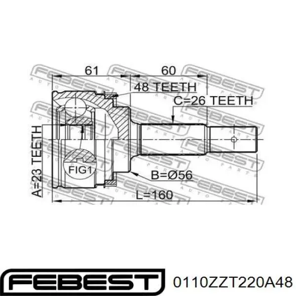 ШРУС зовнішній передній 0110ZZT220A48 Febest