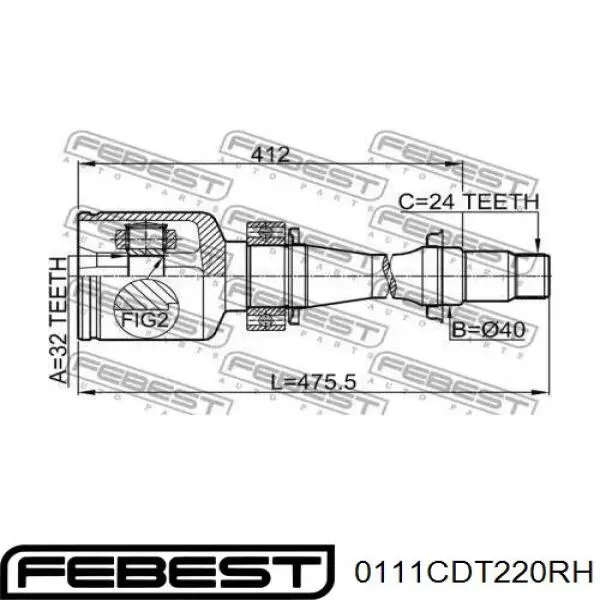 ШРКШ внутрішній, передній, правий Febest 0111CDT220RH ціна, від 67.25 USD