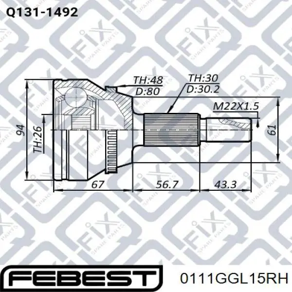 ШРКШ внутрішній, передній, правий Febest 0111GGL15RH ціна, від 56.20 USD