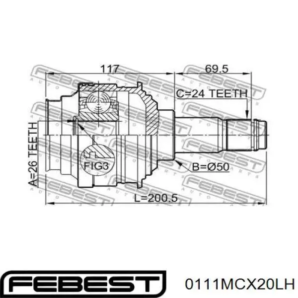 ШРУС внутрішній, передній, лівий 0111MCX20LH Febest