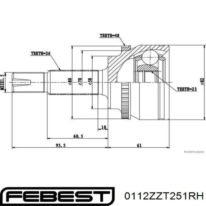 Піввісь (привід) передня, права 0112ZZT251RH Febest