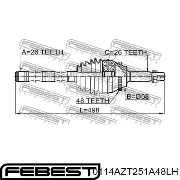 Граната зовнішня передня ліва Febest 0114AZT251A48LH ціна, від 63.68 USD