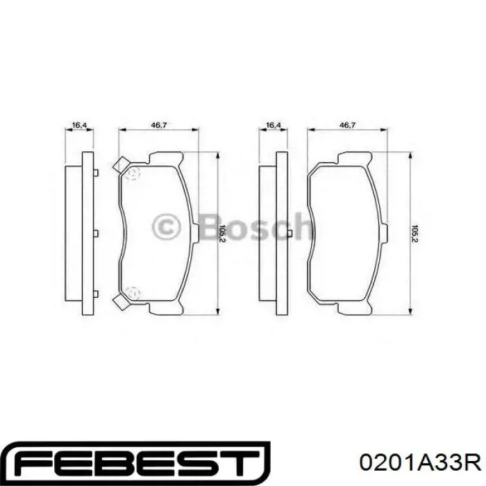 Колодки гальмові задні, дискові 0201A33R Febest