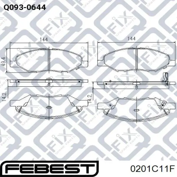 Колодки гальмівні передні, дискові 0201C11F Febest