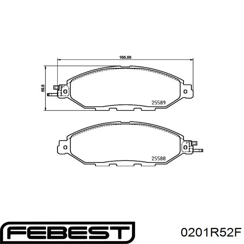 Колодки гальмівні передні, дискові 0201R52F Febest