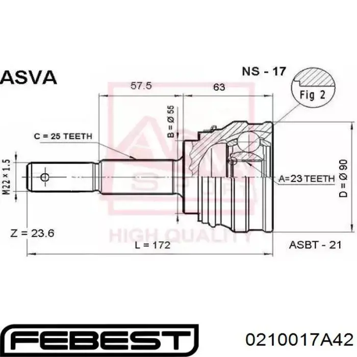 Купити 0210017A42 Febest Шарнір приводу зовнішній