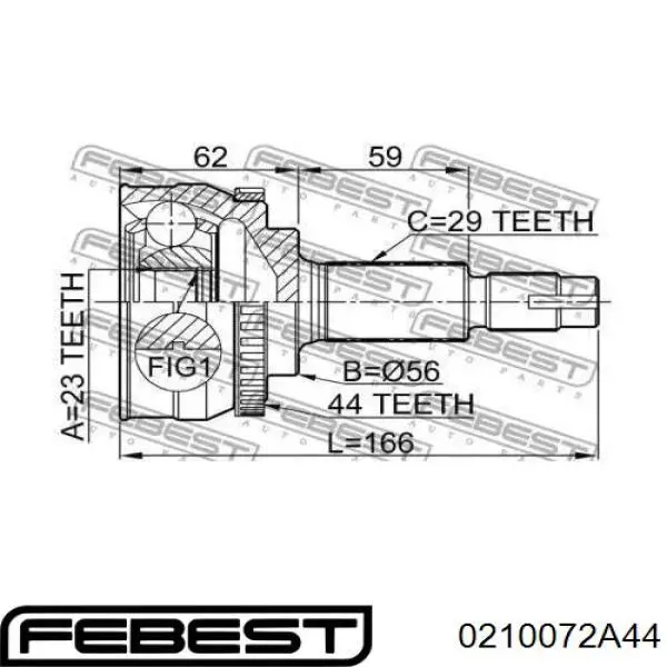 ШРУС зовнішній передній 0210072A44 Febest