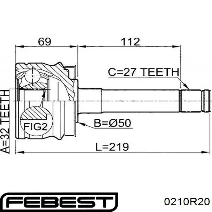Купити 0210R20 Febest Шарнір приводу зовнішній