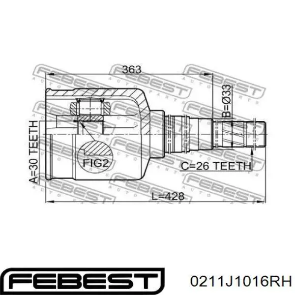 ШРУС внутрішній правий 0211J1016RH Febest