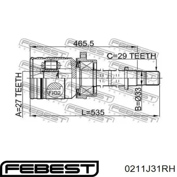 ШРУС внутрішній, передній, правий 0211J31RH Febest