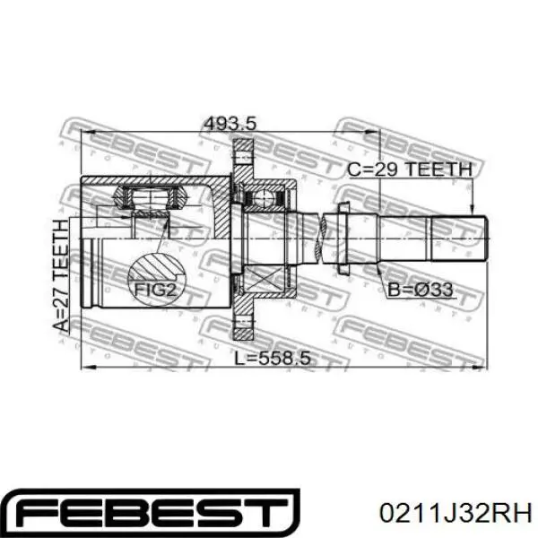 ШРКШ внутрішній, передній, правий Febest 0211J32RH ціна, від 163.79 USD