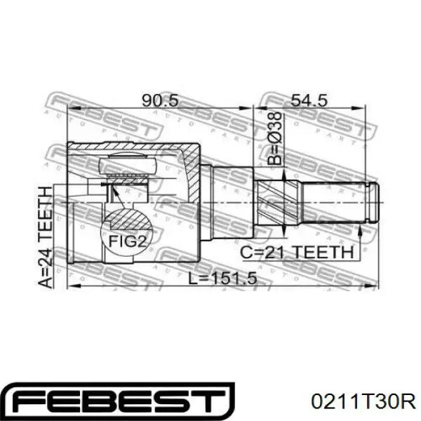 ШРУС внутрішній, задній 0211T30R Febest