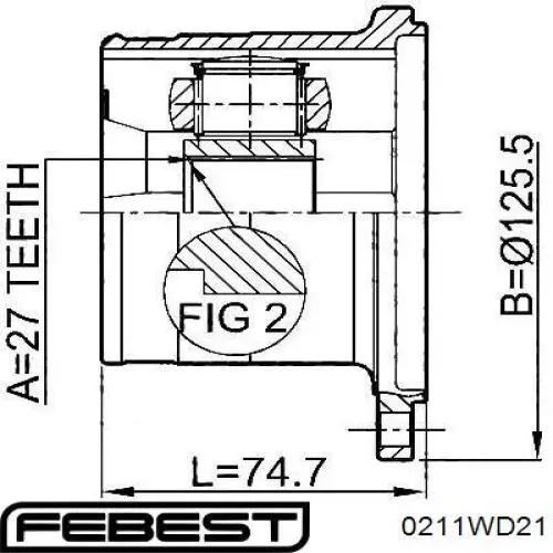 ШРУС внутрішній, передній, лівий 0211WD21 Febest