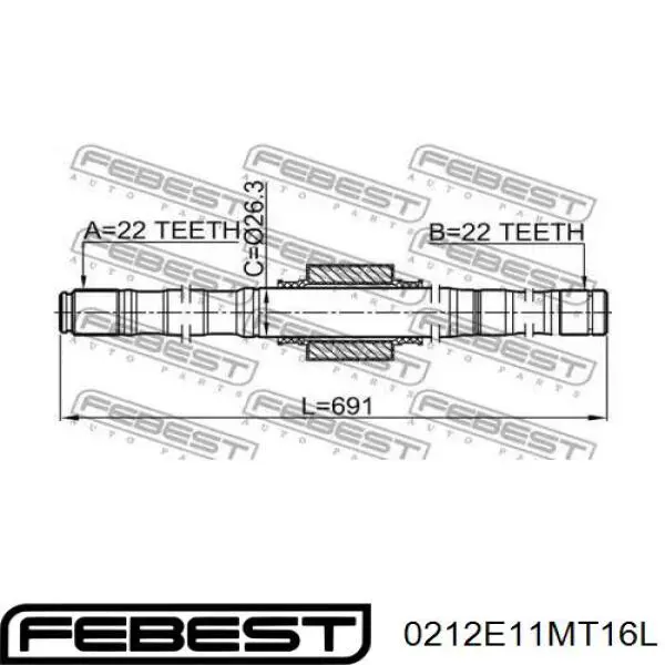 Купити 0212E11MT16L Febest Піввісь права