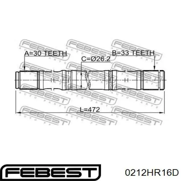 Привід передній лівий Febest 0212HR16D ціна, від 43.15 USD