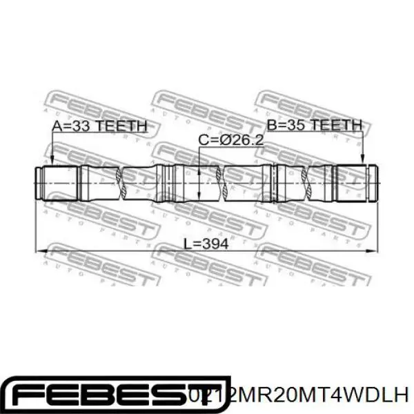 Привід передній лівий Febest 0212MR20MT4WDLH ціна, від 25.64 USD