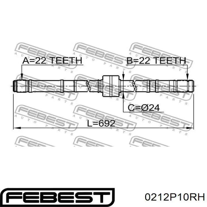 Піввісь передня, права Febest 0212P10RH ціна, від 54.39 USD