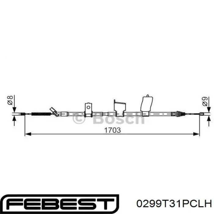 Купити 0299T31PCLH Febest Трос ручного гальма задній, лівий