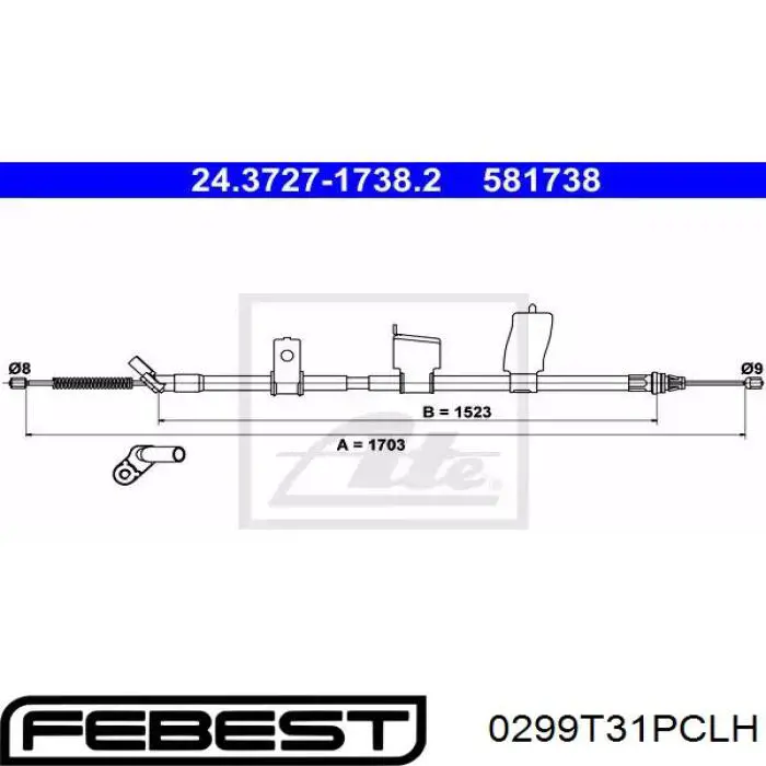 Трос ручного гальма задній, лівий 0299T31PCLH Febest