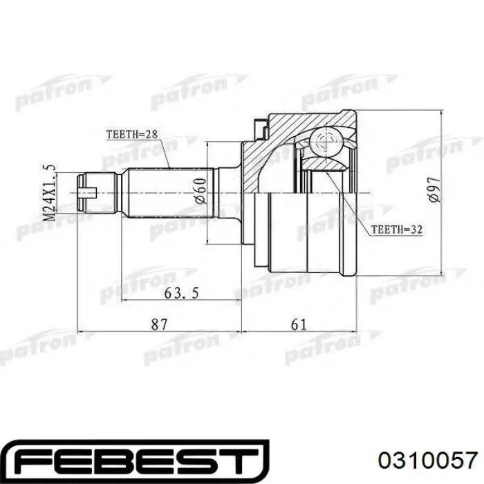 Купити 0310057 Febest Шарнір приводу зовнішній