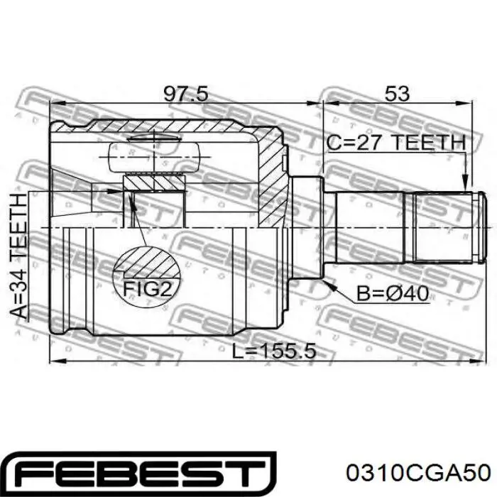 ШРУС зовнішній передній 0310CGA50 Febest