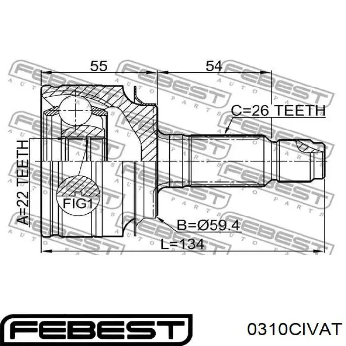 Граната колісна Febest 0310CIVAT ціна, від 54.47 USD