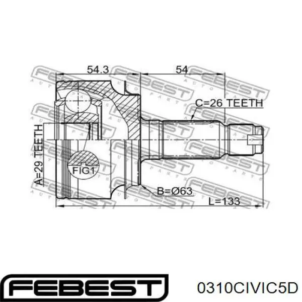 ШРУС зовнішній передній 0310CIVIC5D Febest