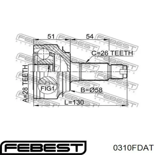ШРУС зовнішній передній 0310FDAT Febest