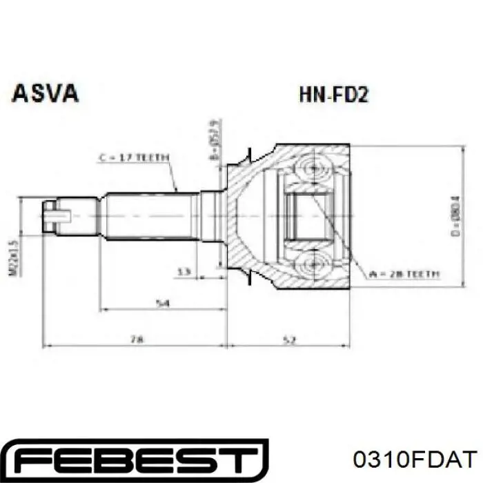 Купити 0310FDAT Febest Шарнір приводу зовнішній