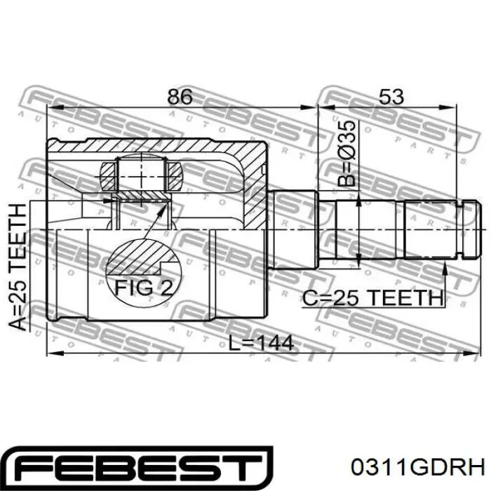 ШРКШ внутрішній, передній, правий Febest 0311GDRH ціна, від 31.94 USD