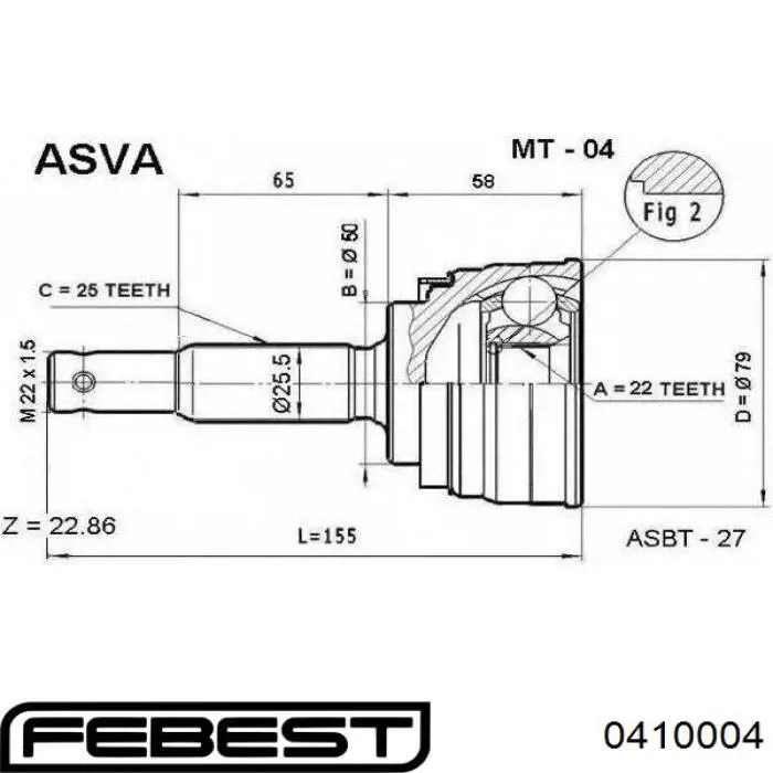 ШРУС зовнішній передній 0410004 Febest